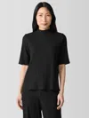Eileen Fisher Textured Stretch Rib Mock Neck Top In Black