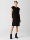 Eileen Fisher Textured Stretch Rib Round Neck Dress In Black