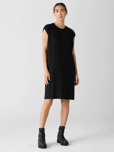 Eileen Fisher Textured Stretch Rib Round Neck Dress In Black