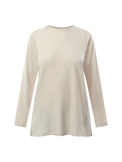 Eileen Fisher Textured Stretch Rib Round Neck Long-sleeve Top In White