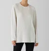 Eileen Fisher Textured Stretch Rib Round Neck Long Sleeve Top In Bone In White