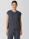 Eileen Fisher Textured Stretch Rib Round Neck Top In Blue