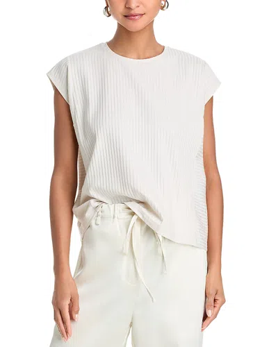 Eileen Fisher Textured Stretch Rib Round Neck Top In Bone