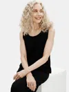 Eileen Fisher Textured Stretch Rib Scoop Neck Tank In Black