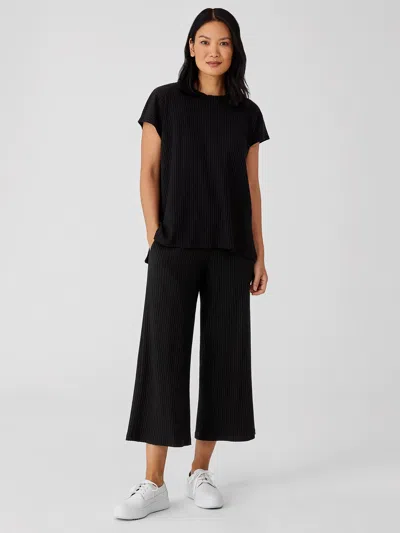 Eileen Fisher Textured Stretch Rib Wide-leg Pant In Black