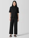 Eileen Fisher Textured Stretch Rib Wide-leg Pant In Black