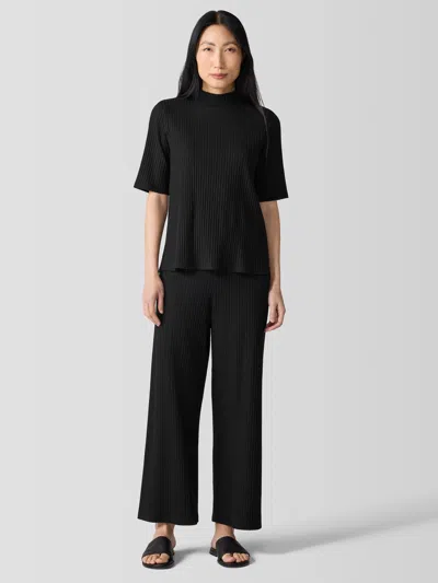 Eileen Fisher Textured Stretch Rib Wide-leg Pant In Black