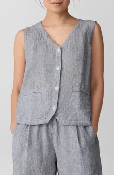 Eileen Fisher Tie Back Organic Linen Vest In Ink