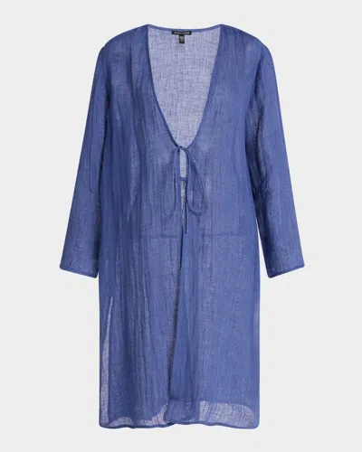 EILEEN FISHER TIE-FRONT GAUZY ORGANIC LINEN JACKET