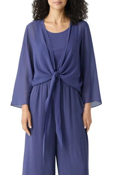 Eileen Fisher Tie Front Silk Jacket In Bluette
