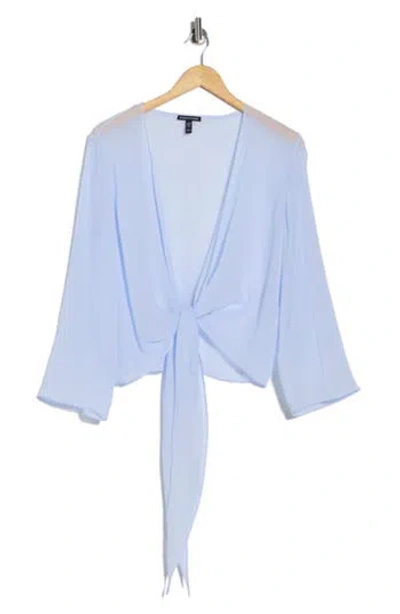Eileen Fisher Tie Front Silk Jacket In Blue