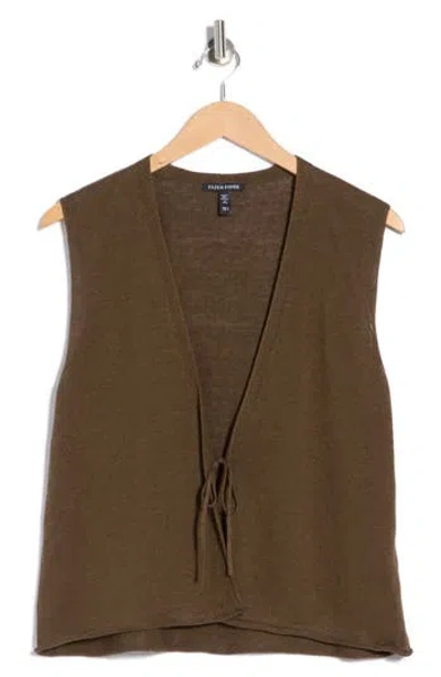 Eileen Fisher Tie Front Sweater Vest In Brown