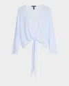 Eileen Fisher Tie-hem Sheer Silk Georgette Wrap Jacket In Blue