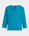 Eileen Fisher Tie-neck Organic Linen Top In Dragonfly