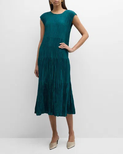 Eileen Fisher Tiered A-line Crinkled Silk Midi Dress In Aegean