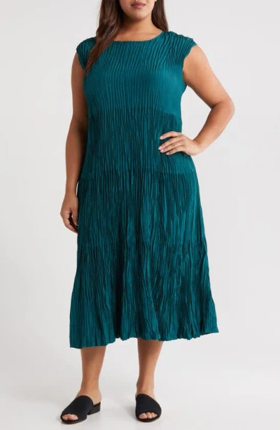 Eileen Fisher Tiered A-line Crinkled Silk Midi Dress In Aegean