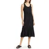 Eileen Fisher Tiered Pleated Silk Midi Dress In Black