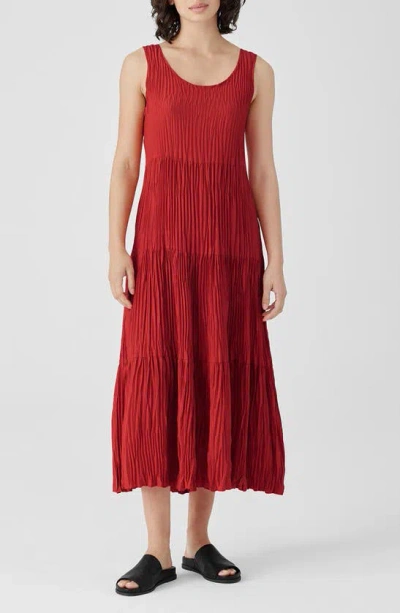 Eileen Fisher Tiered Pleated Silk Midi Dress In Flame
