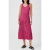 Eileen Fisher Crushed Silk Tiered Dress In Geranium In Geranium