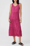 Eileen Fisher Tiered Pleated Silk Midi Dress In Geranium