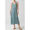 Eileen Fisher Tiered Pleated Silk Midi Dress In Seafoam