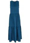 Eileen Fisher Tiered Sleeveless Washed Silk Midi Dress In Blue