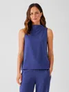 Eileen Fisher Traceable Cotton Jersey Funnel Neck Tank In Blue