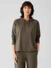 Eileen Fisher Traceable Cotton Jersey Hooded Top In Brown