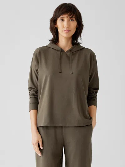 Eileen Fisher Traceable Cotton Jersey Hooded Top In Brown