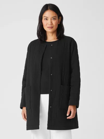 Eileen Fisher Traceable Cotton Jersey Quilted Jacket In Black