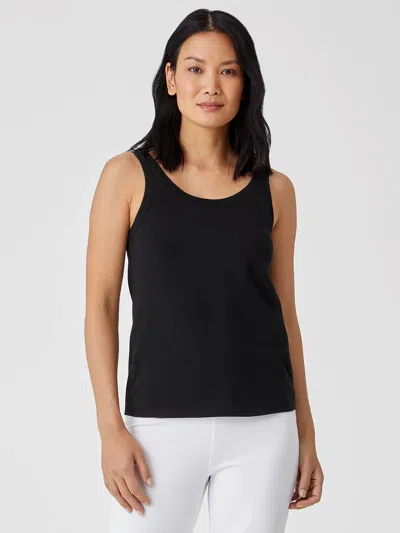 Eileen Fisher Traceable Cotton Jersey Scoop Neck Tank In Black