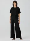 Eileen Fisher Traceable Cotton Jersey Wide-leg Pant In Black