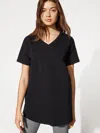 Eileen Fisher Traceable Cotton Stretch V-neck Tunic In Black