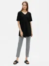 Eileen Fisher Traceable Cotton Stretch V-neck Tunic In Black