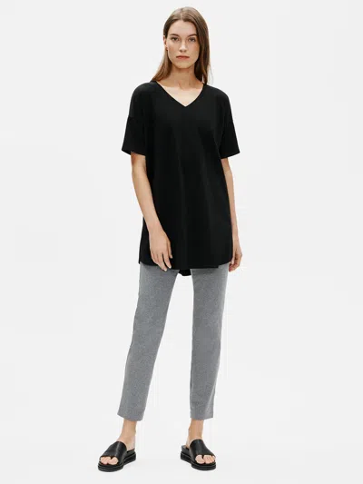 Eileen Fisher Traceable Cotton Stretch V-neck Tunic In Black