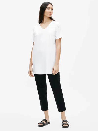 Eileen Fisher Traceable Cotton Stretch V-neck Tunic In White
