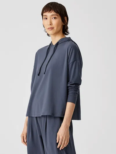 Eileen Fisher Traceable Organic Cotton Jersey Hooded Top In Blue