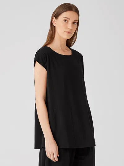 Eileen Fisher Traceable Organic Cotton Jersey Jewel Neck Top In Black