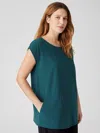 Eileen Fisher Traceable Organic Cotton Jersey Jewel Neck Top In Green