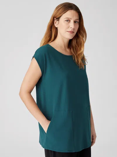 Eileen Fisher Traceable Organic Cotton Jersey Jewel Neck Top In Green