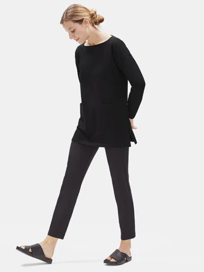 Eileen Fisher Traceable Organic Cotton Stretch Bateau Neck Tunic In Black