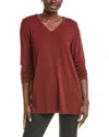 Eileen Fisher Long Sleeve V-neck Tunic Top In Brown