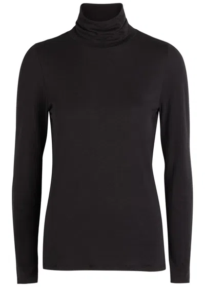 Eileen Fisher Turtleneck Stretch Organic Cotton Blend Top In Black