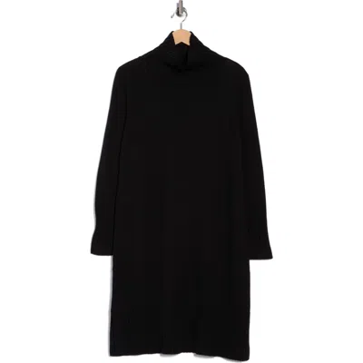 Eileen Fisher Turtleneck Long Sleeve Merino Wool Sweater Dress In Black