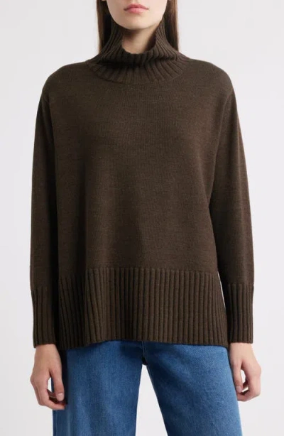 Eileen Fisher Turtleneck Merino Wool Sweater In Brown