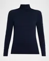 Eileen Fisher Turtleneck Sheer Knit Pullover In Blue