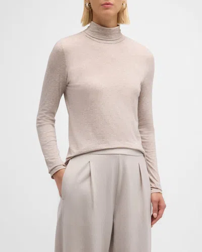 Eileen Fisher Turtleneck Sheer Knit Top In Dove