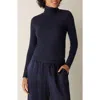 Eileen Fisher Turtleneck Stretch Organic Cotton Blend Top In Blue