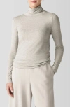 Eileen Fisher Turtleneck Sheer Knit Top In Dove