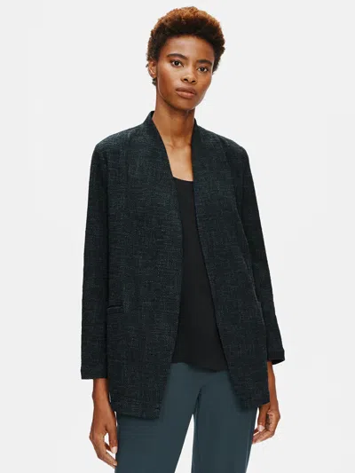 Eileen Fisher Tweedy Cotton Slub Long Jacket In Blue